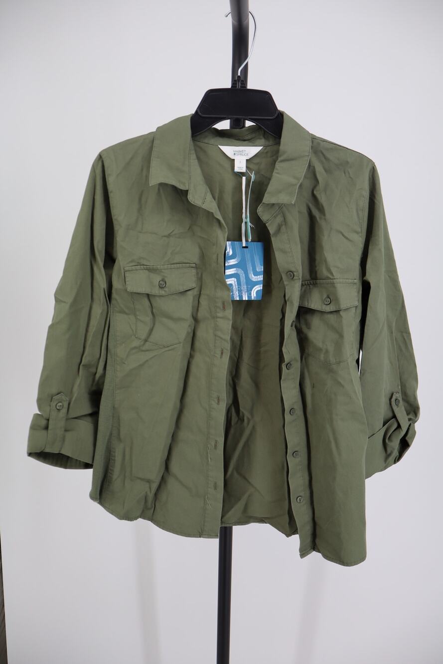NEW Market & Spruce Xandra Button Down Shirt Women's Green Long Sleeve Size L